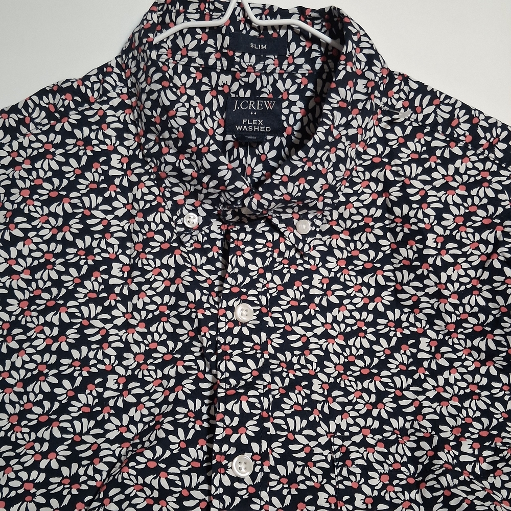 J. Crew Men's Navy Floral Print Short Sleeve Shirt Slim Casual Size M - Picture 5 of 9